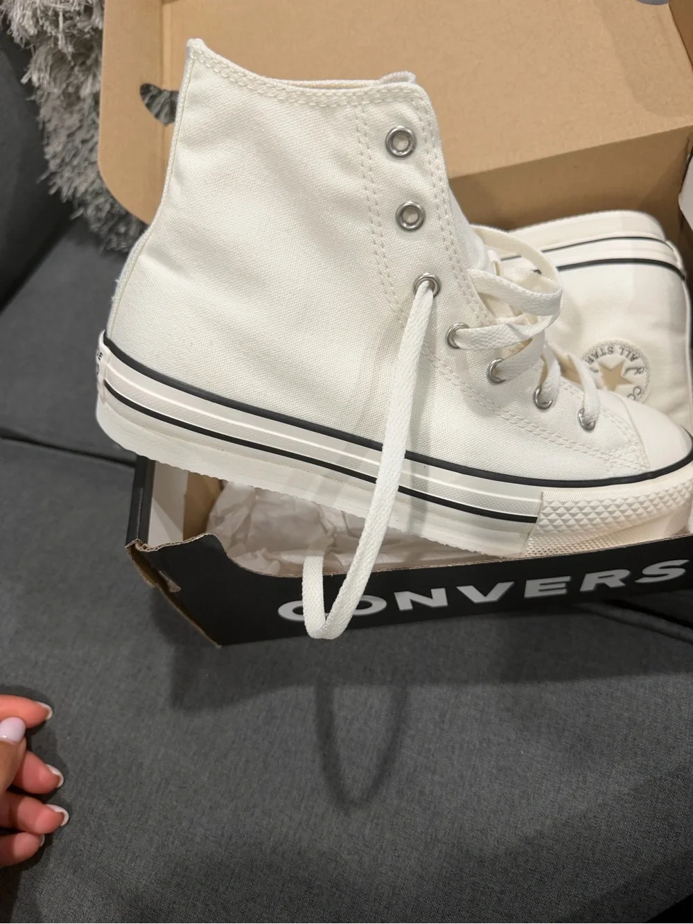 Converse Kids High Top Sneakers - White with Black Stripes